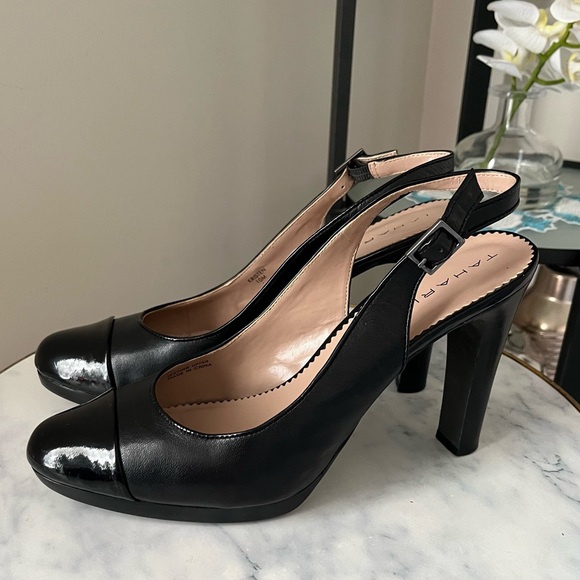 Tahari Black Glossy Slingback Heels - Picture 2 of 9